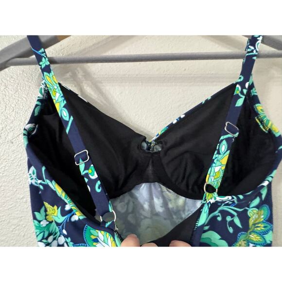 Lands End Navy Blue Deep Sea Floral Tankini Top Underwire Size 6 - Picture 4 of 5